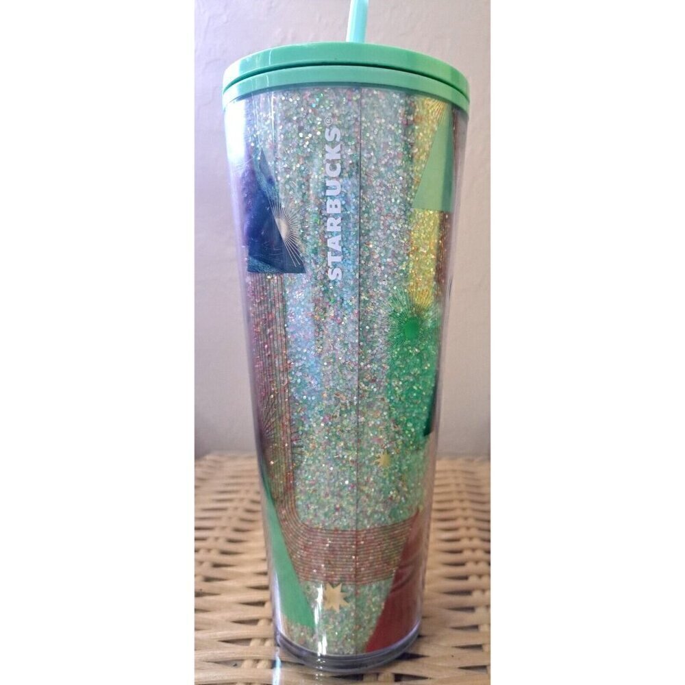 Starbucks Exclusive 2020 Glitter Christmas Tree Green 24 oz Cold Cup Tumbler NWT